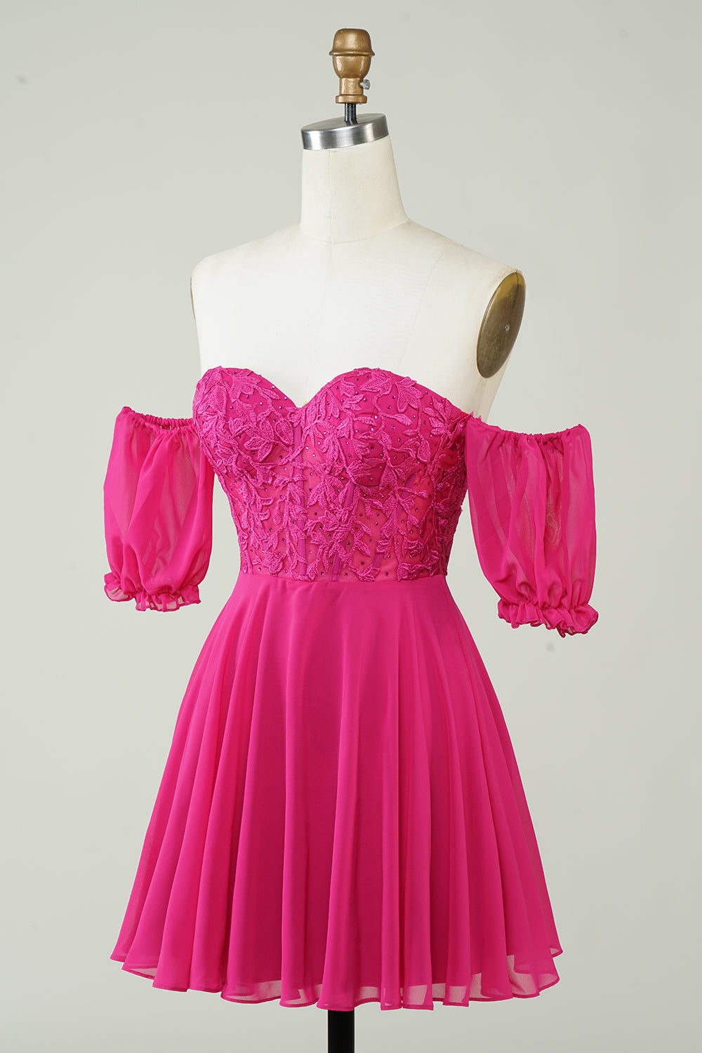 Fuchsia A-Linie Korsett Chiffon Kurzes Homecoming-Kleid mit Spitze