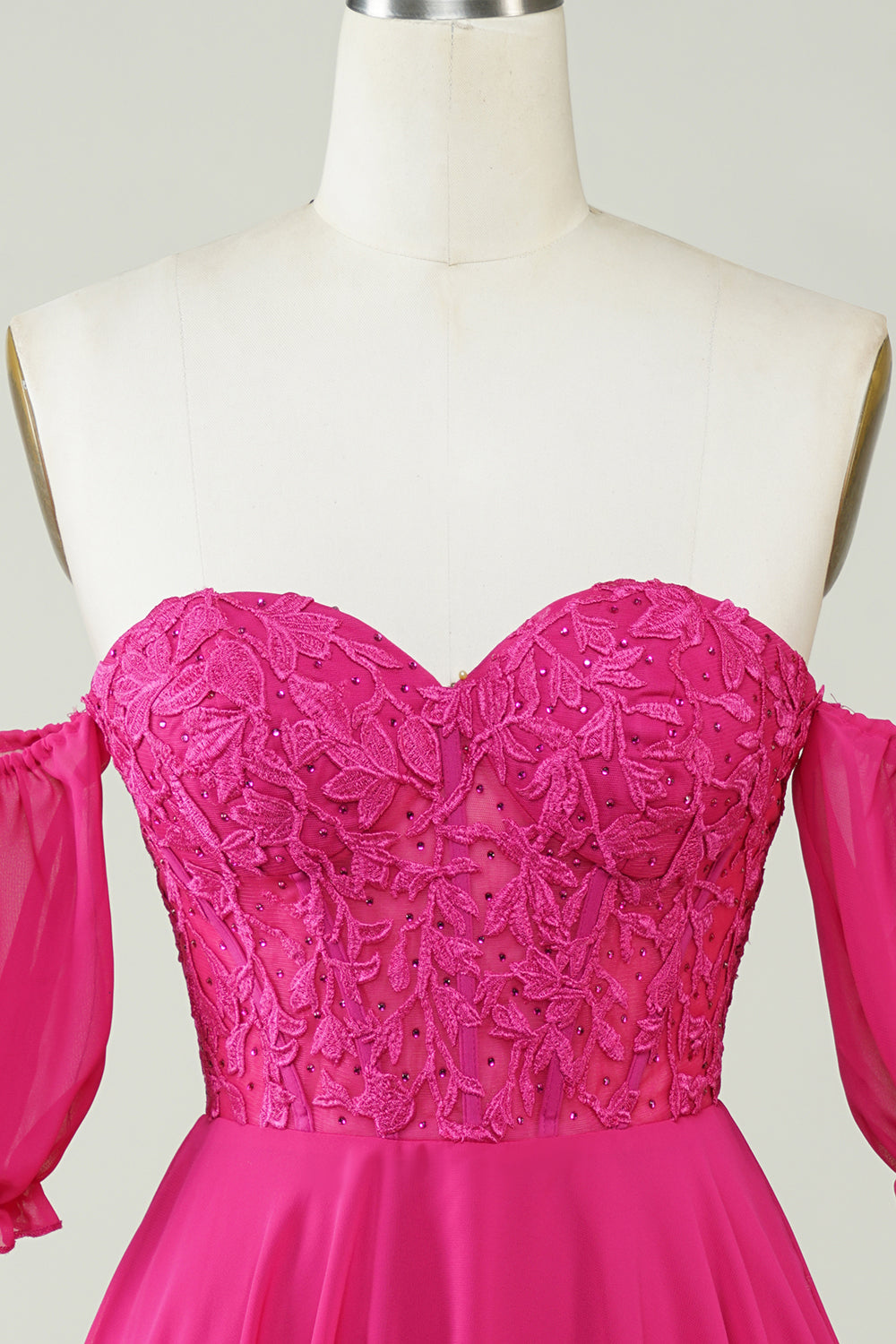 Fuchsia A-Linie Korsett Chiffon Kurzes Homecoming-Kleid mit Spitze
