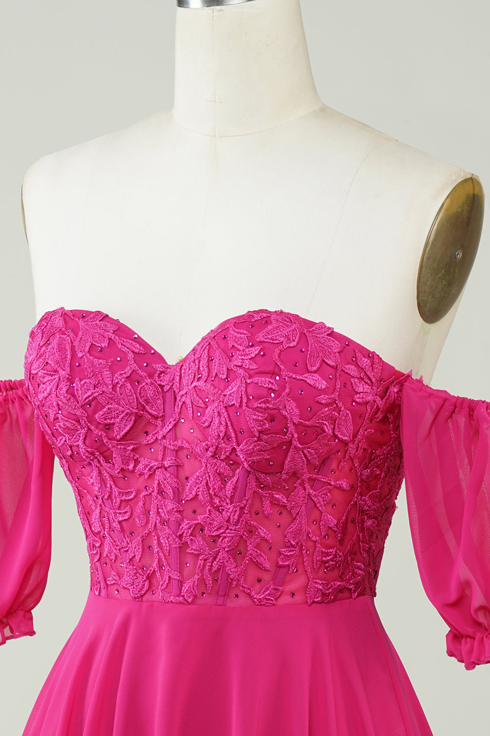Fuchsia A-Linie Korsett Chiffon Kurzes Homecoming-Kleid mit Spitze