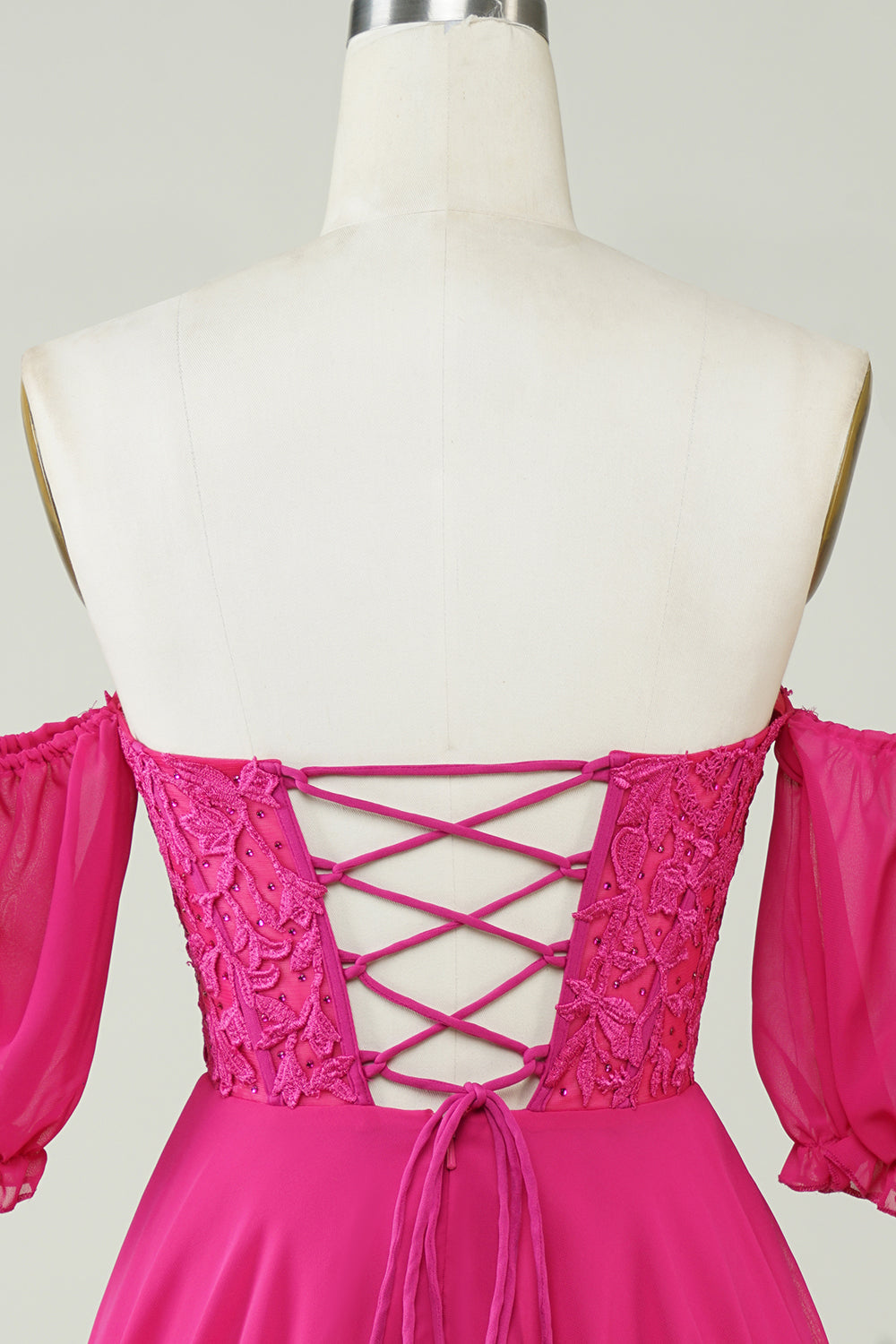Fuchsia A-Linie Korsett Chiffon Kurzes Homecoming-Kleid mit Spitze