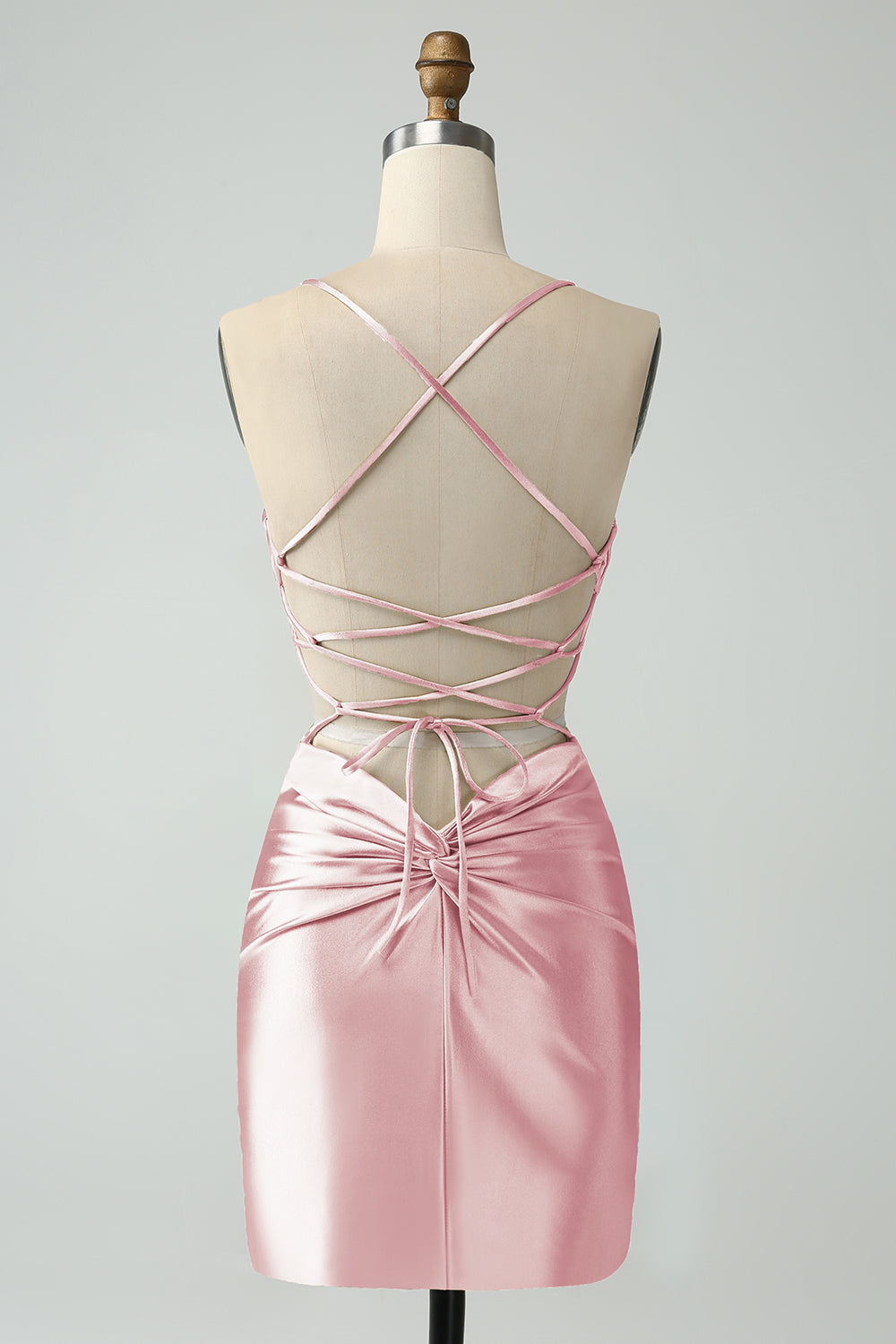 Golden Bodycon Spaghetti Straps Lace-up Back Short Homecoming Dress