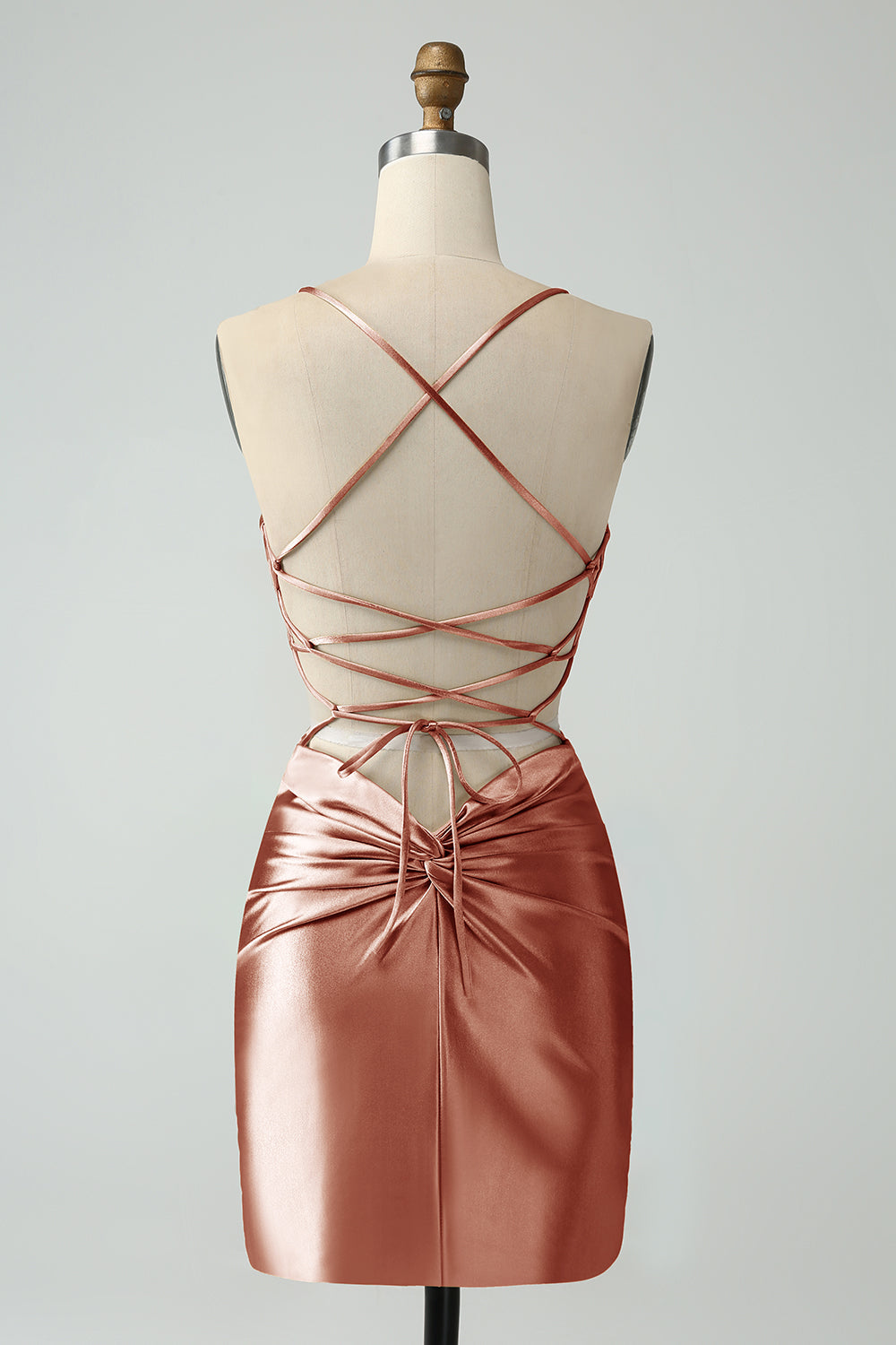 Golden Bodycon Spaghetti Straps Lace-up Back Short Homecoming Dress