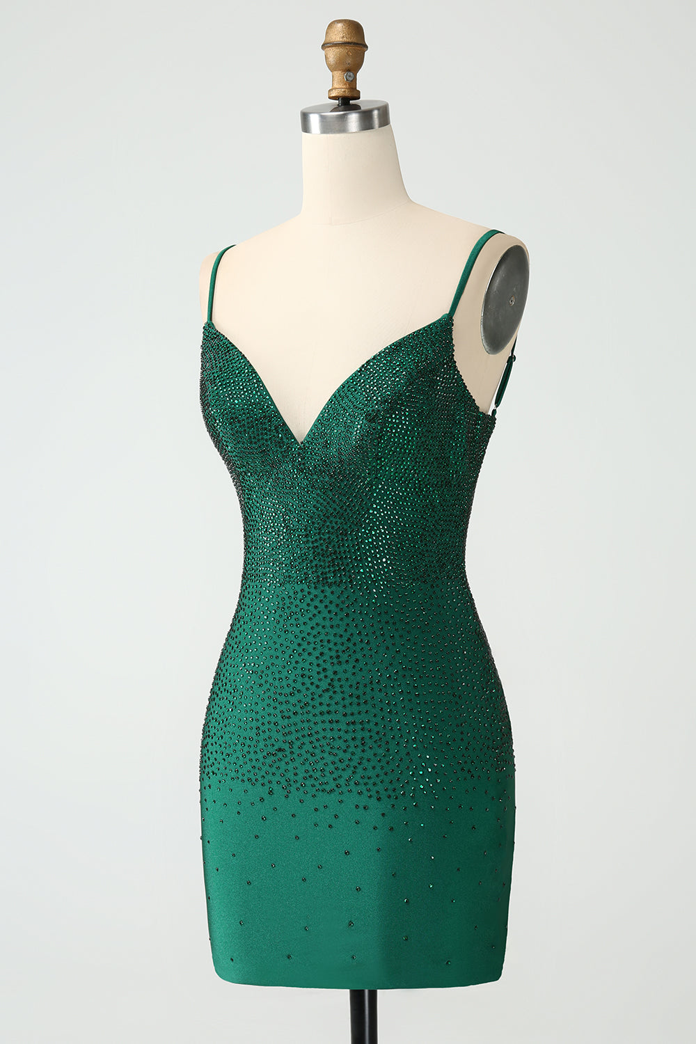 Dark Green Bodycon Spaghetti Straps Backless Homecoming Dress with Beading