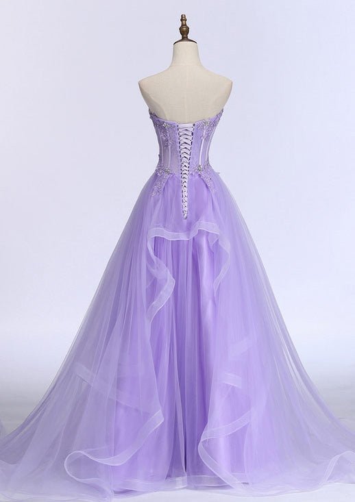 Roycebridal Kaitlyn | A-Linien-Ballkleid aus Tüll mit Herzausschnitt, ärmelloser Schleppe und Perlenapplikation