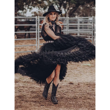 Sexy V Neck Long Sleeve Pleat Tulle A Line Gothic Black Wedding Dress