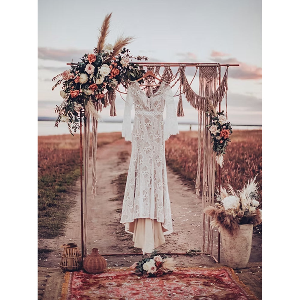 Sexy V Neck Long Flare Sleeve Open Back Full Lace Mermaid Gothic Black Wedding Dress