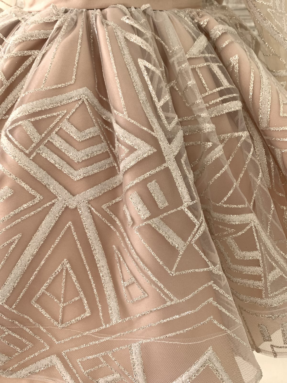 Long Sleeves V Back Glittering Lace Champagne Satin Wedding