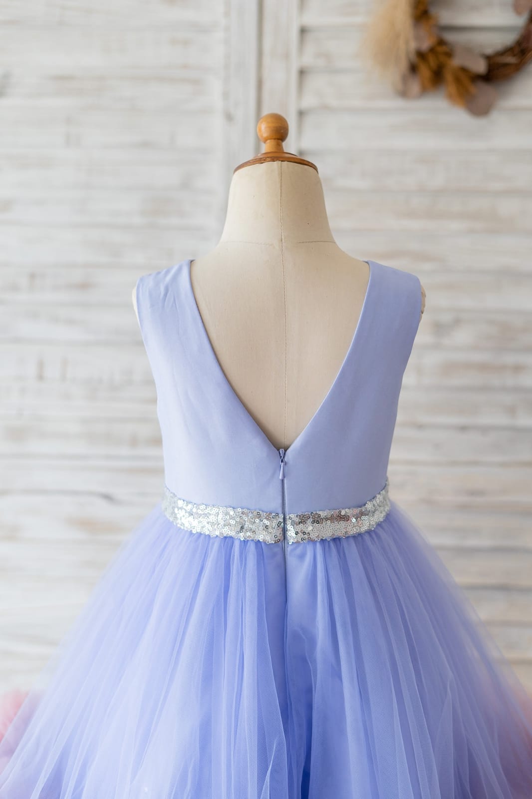 V Back Lavender Satin Tulle with Mauve Hem Wedding Flower