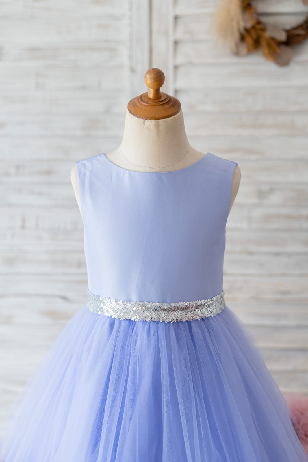 V Back Lavender Satin Tulle with Mauve Hem Wedding Flower