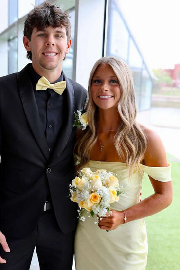 Yellow Off The Shoulder Sheath Satin Long Mermaid Prom Dress