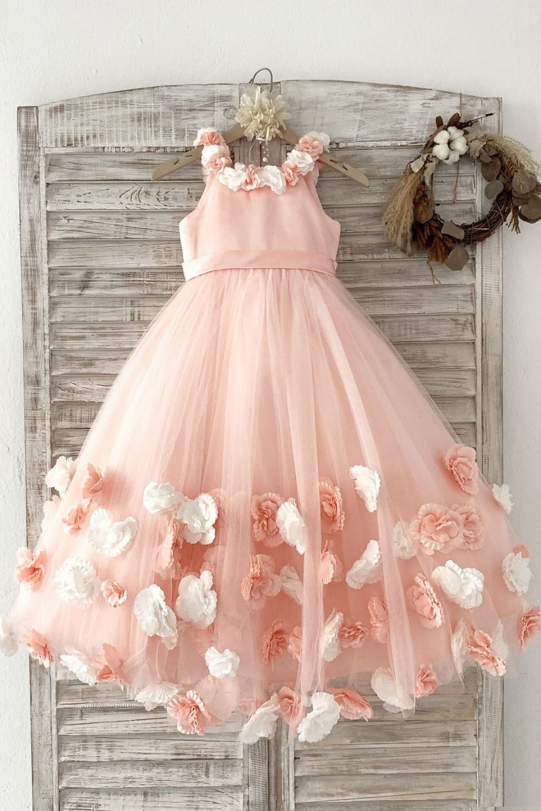 Ball Gown Blush 3D Flowers Tulle Wedding Flower Girl Dress Kids