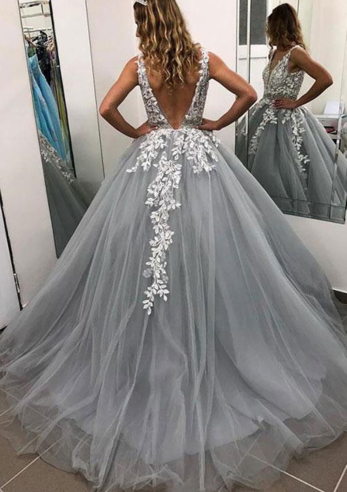 Roycebridal Adley | Ball Gown Sleeveless Long/Floor-Length Tulle Prom Dress With Lace Appliqued Beading