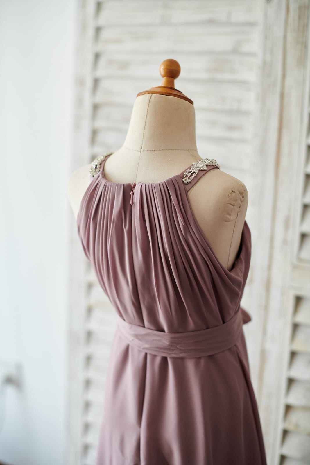 Beaded Mauve Chiffon Wedding Junior Bridesmaid Dress in