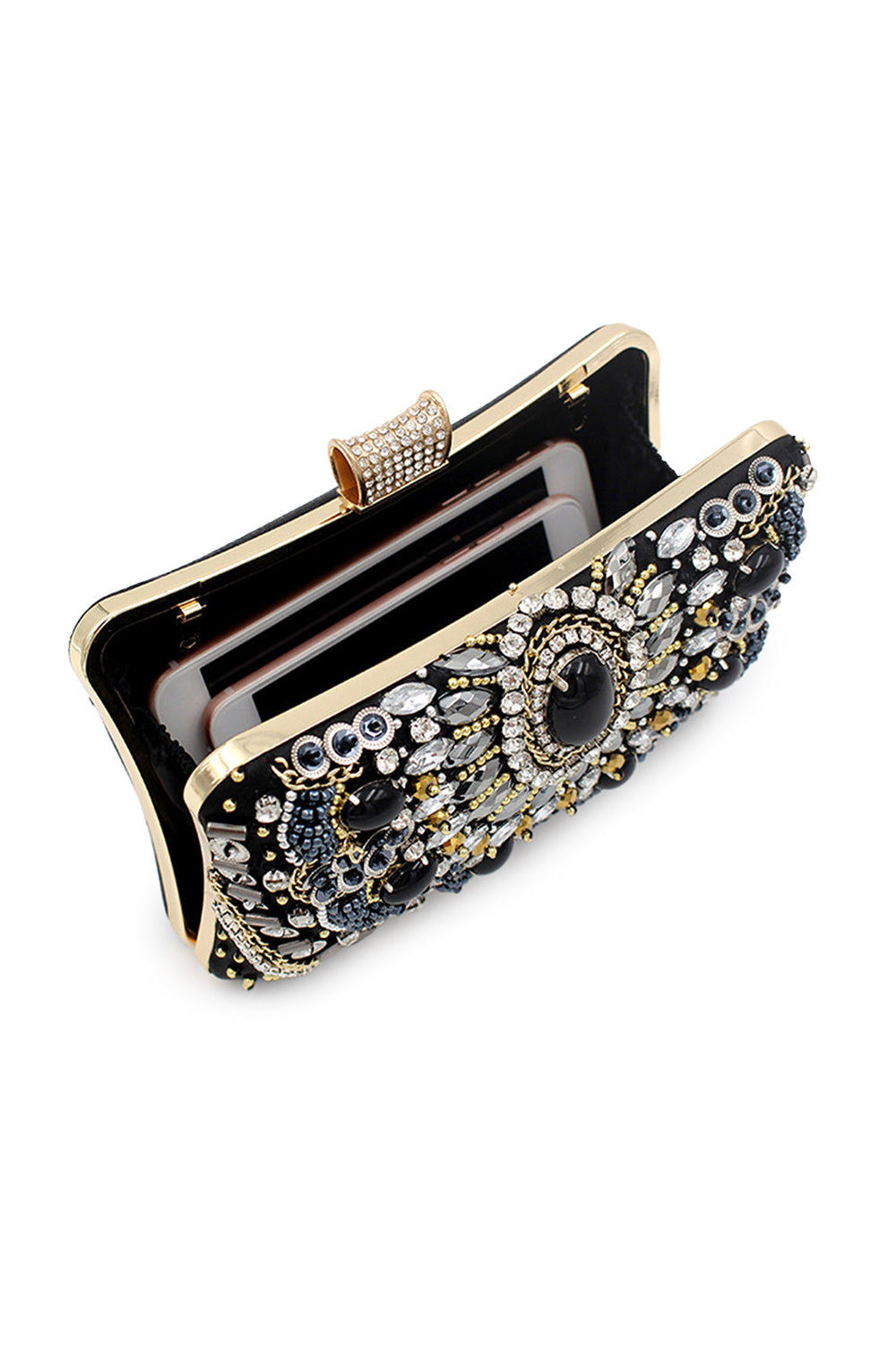Pochette de soirée à chaîne et perles noires