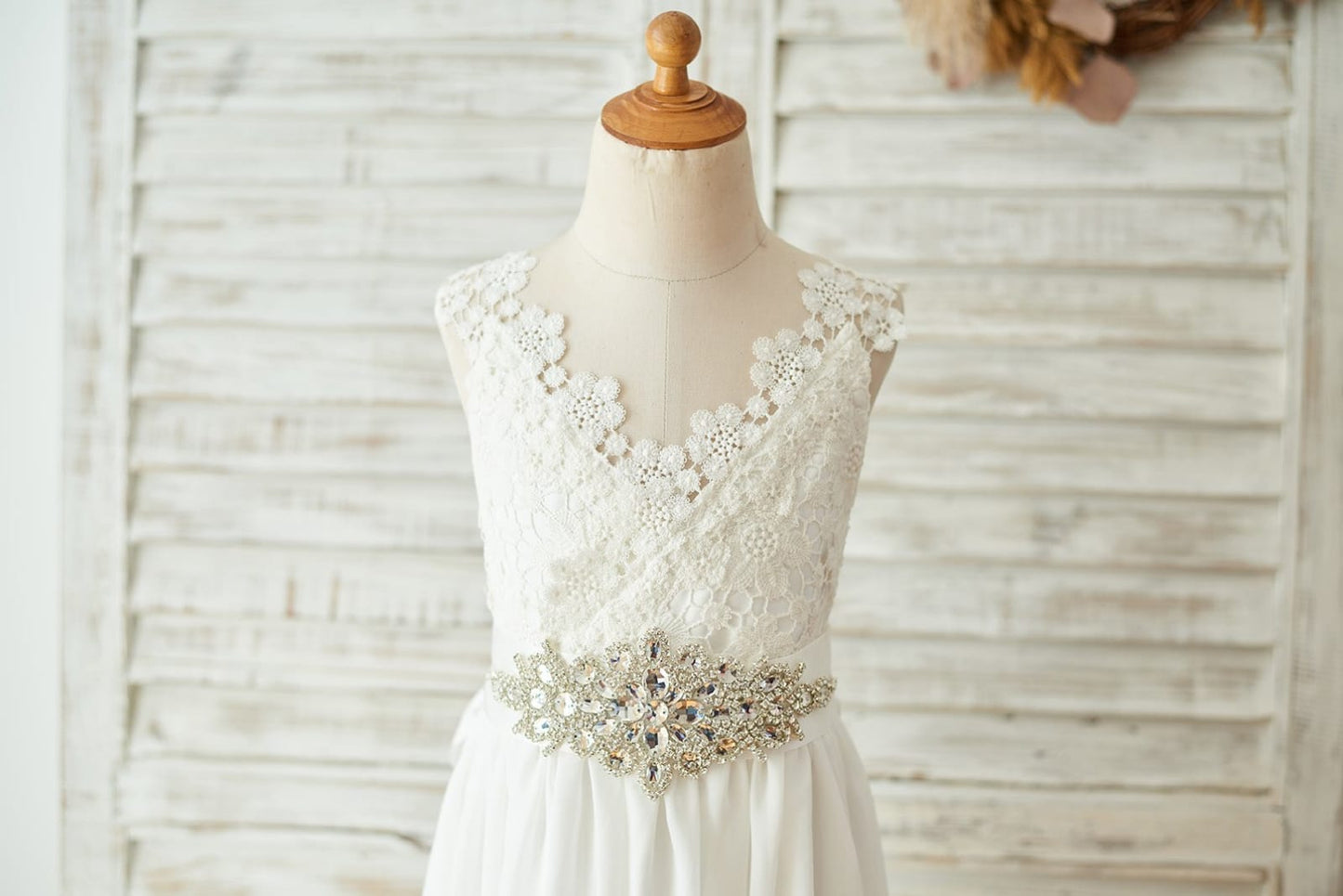 Boho Beach Lace Chiffon Backless Long Wedding Flower Girl
