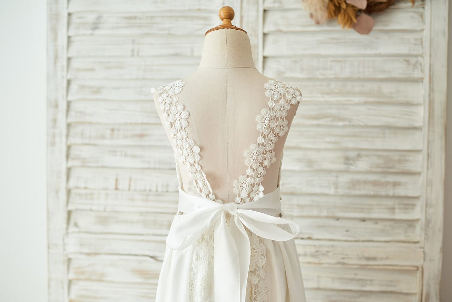 Boho Beach Lace Chiffon Backless Long Wedding Flower Girl
