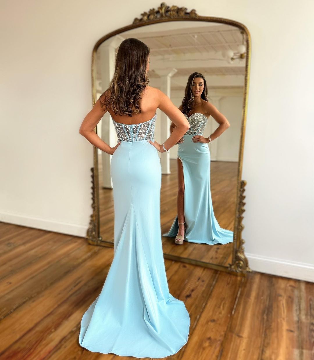 Roycebridal Cielo | Meerjungfrau-Abendkleid mit Herzausschnitt und Perlenbesatz in Mintgrün