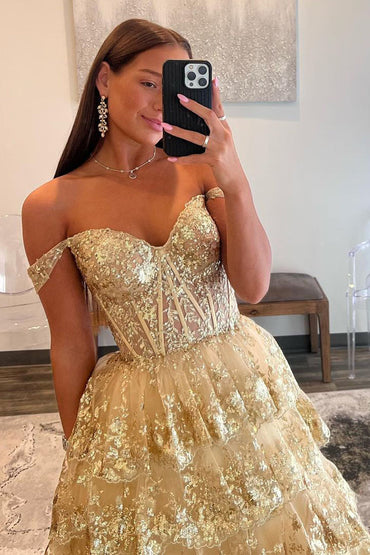 Roycebridal Leona | Schulterfreies Ballkleid im Prinzessinnen-Stil mit Pailletten und Spitze