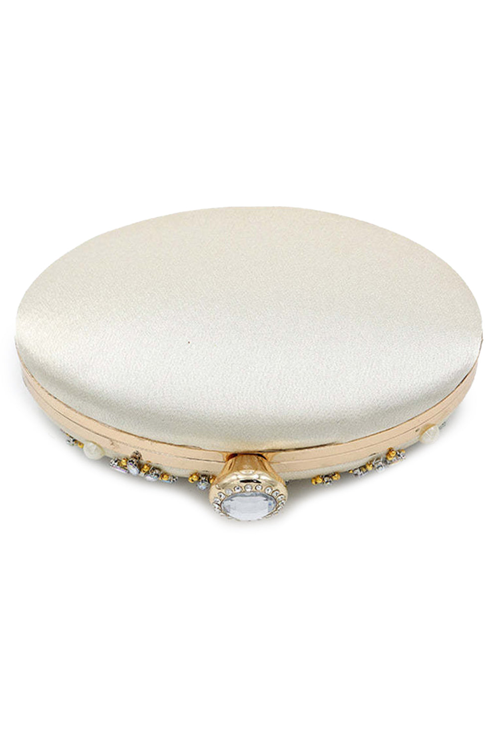 Champagne Oval Closure Clutch with Crystal