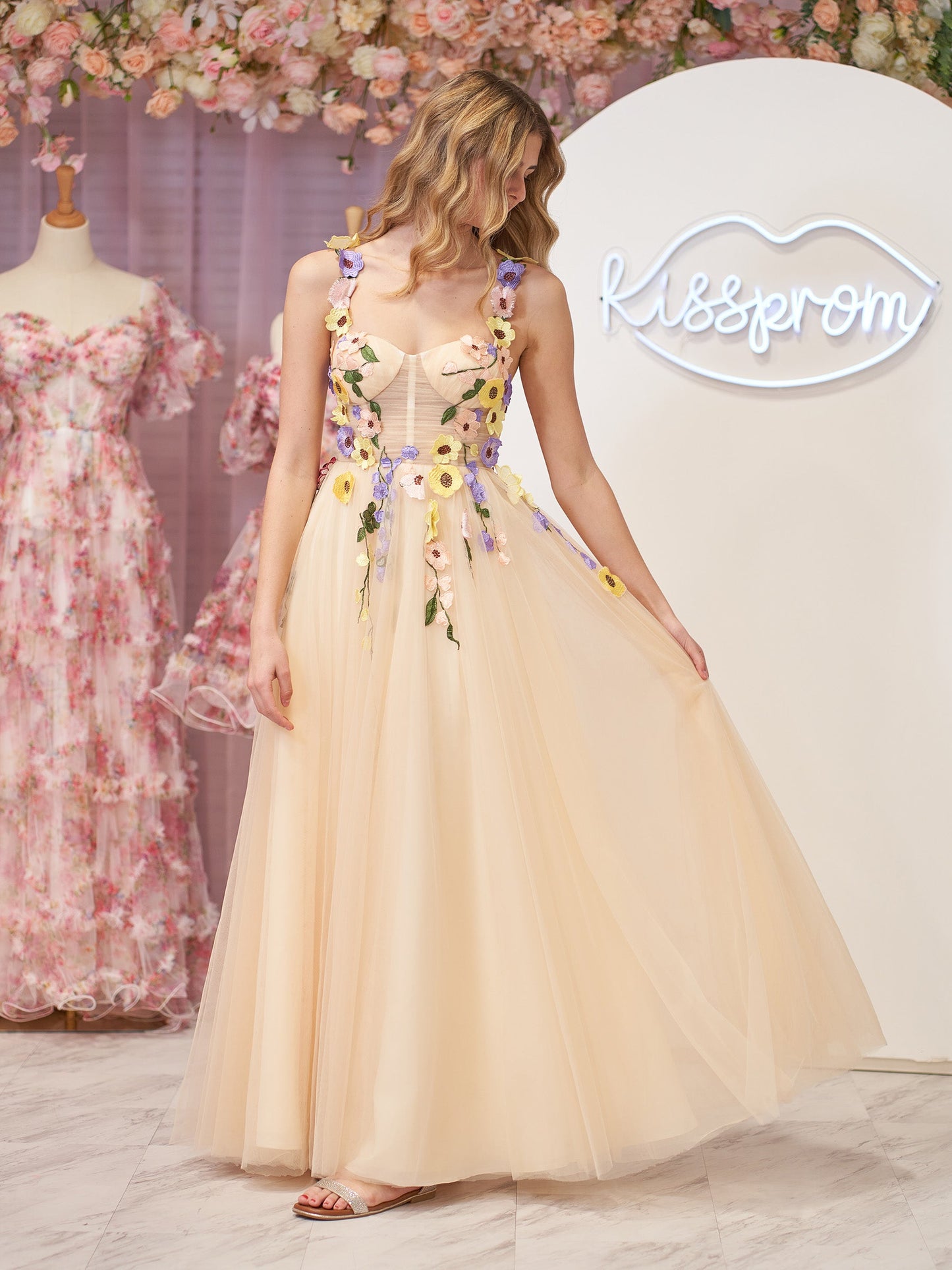 Roycebridal Piper | A-Linien-Korsett-Midi-Ballkleid mit 3D-Blumen