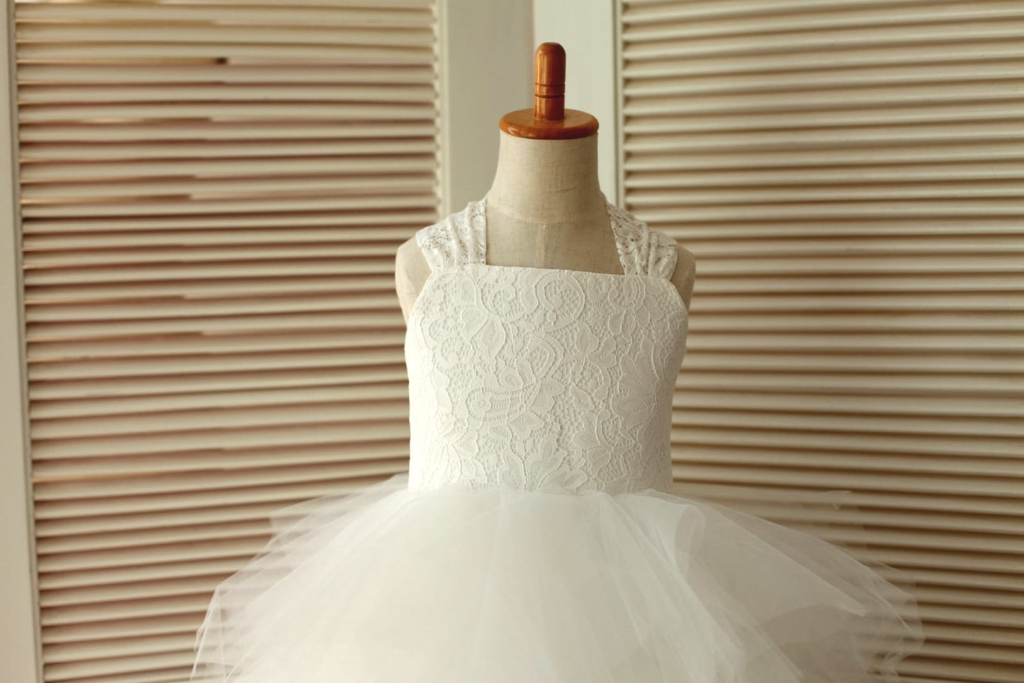Princess Cross Back Ivory Lace Ruffle Tulle Skirt Flower