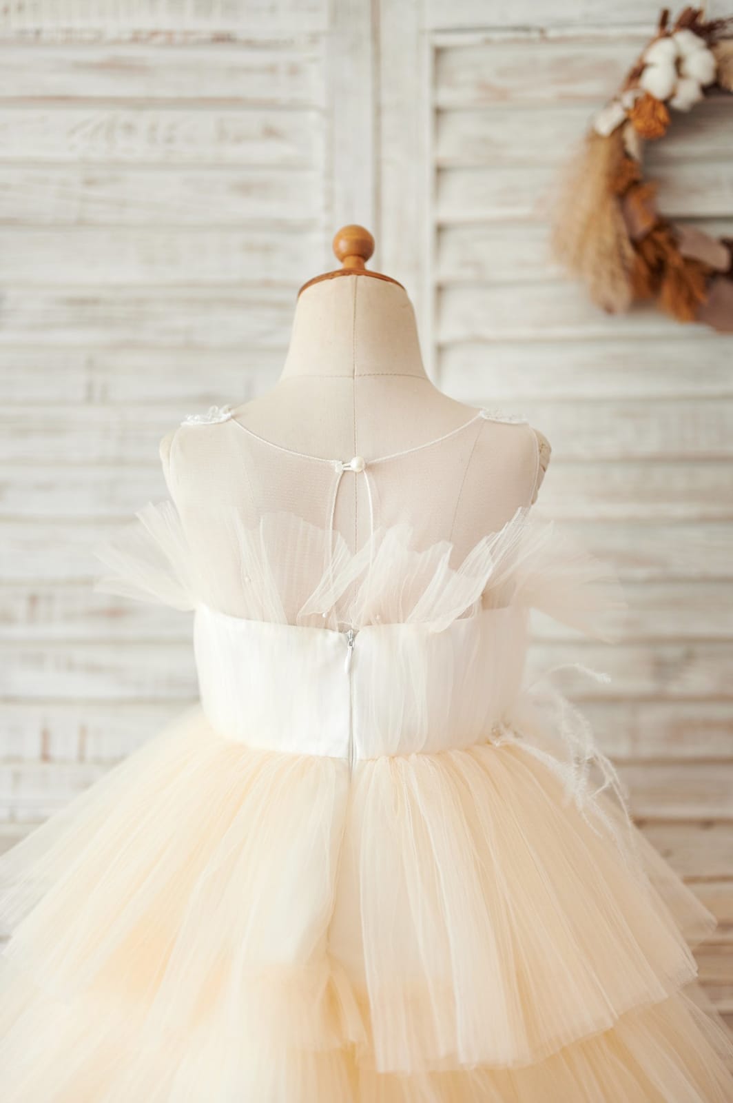 Champagne Cupcake Tulle Beaded Lace Wedding Flower Girl