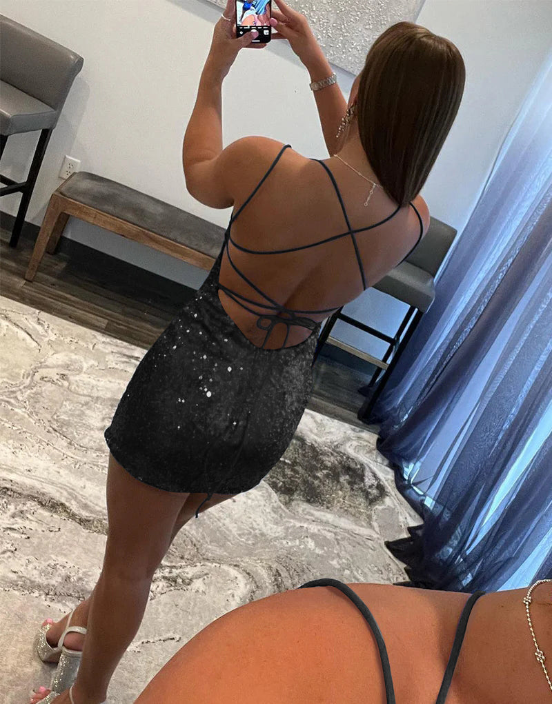 Esme | Robe de soirée moulante à paillettes et col rond