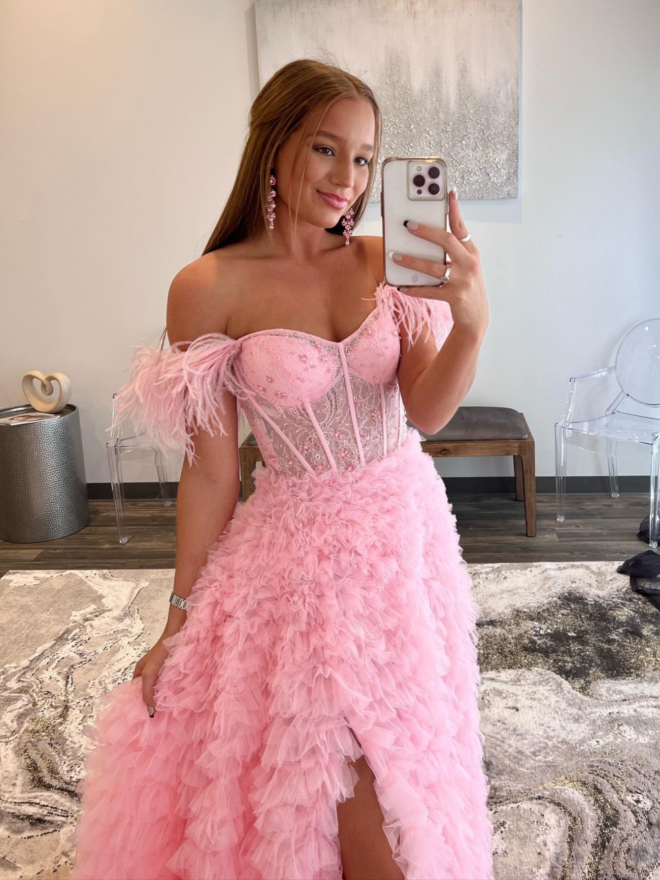 Roycebridal Ingrid | Langes Ballkleid aus Tüll in A-Linie mit Herzausschnitt und Schlitz