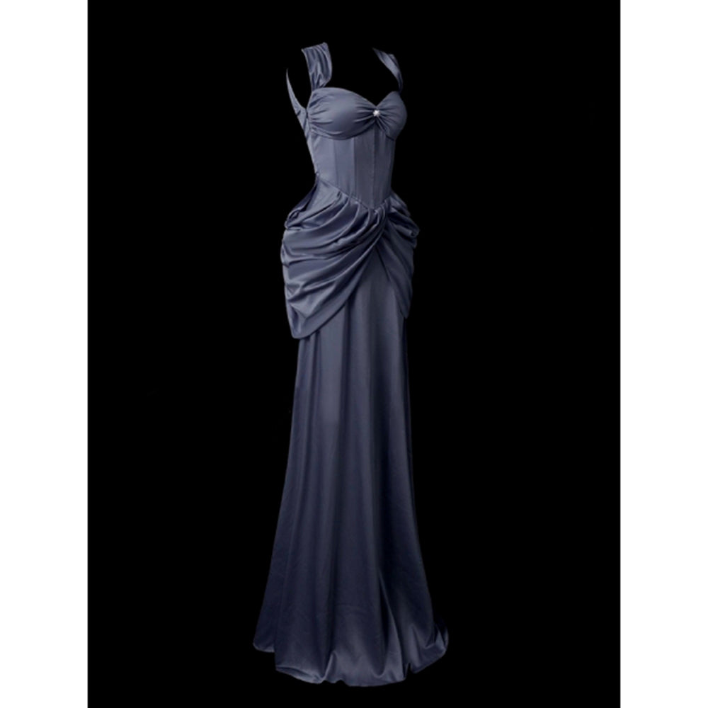 Dark Blue Taffeta Sweetheart Elegant Gothic Wedding Dress