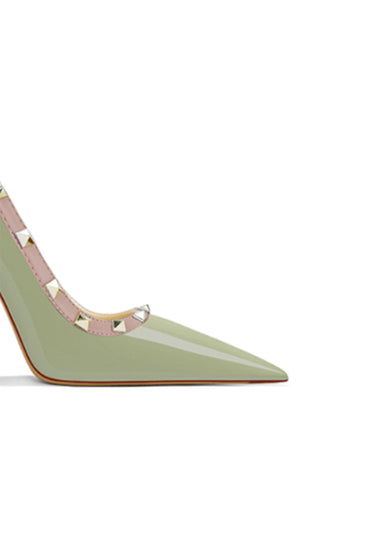 Escarpins cloutés vert foncé à talons moyens