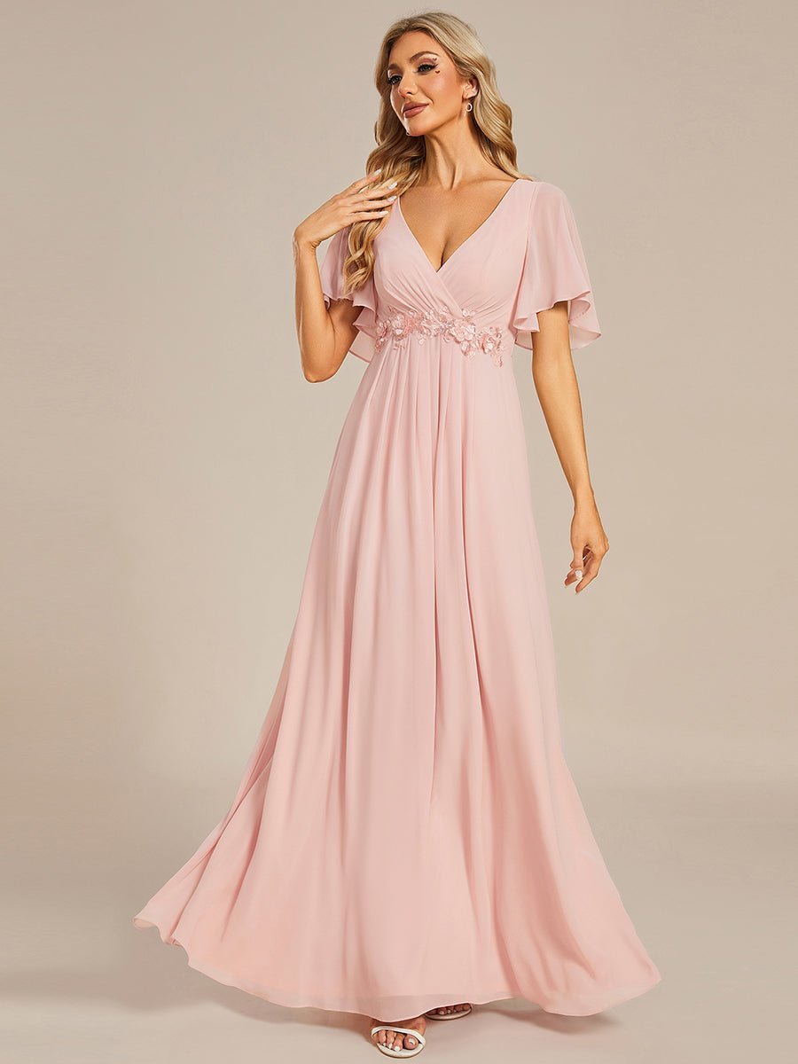 Darnika short sleeve chiffon evening or bridesmaid dress - Bay Bridal and Ball Gowns