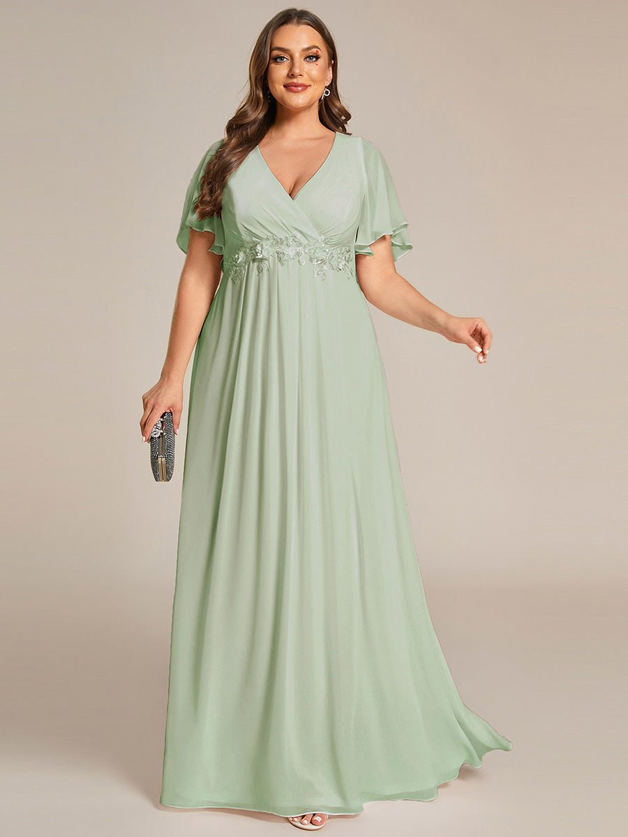Darnika short sleeve chiffon evening or bridesmaid dress - Bay Bridal and Ball Gowns