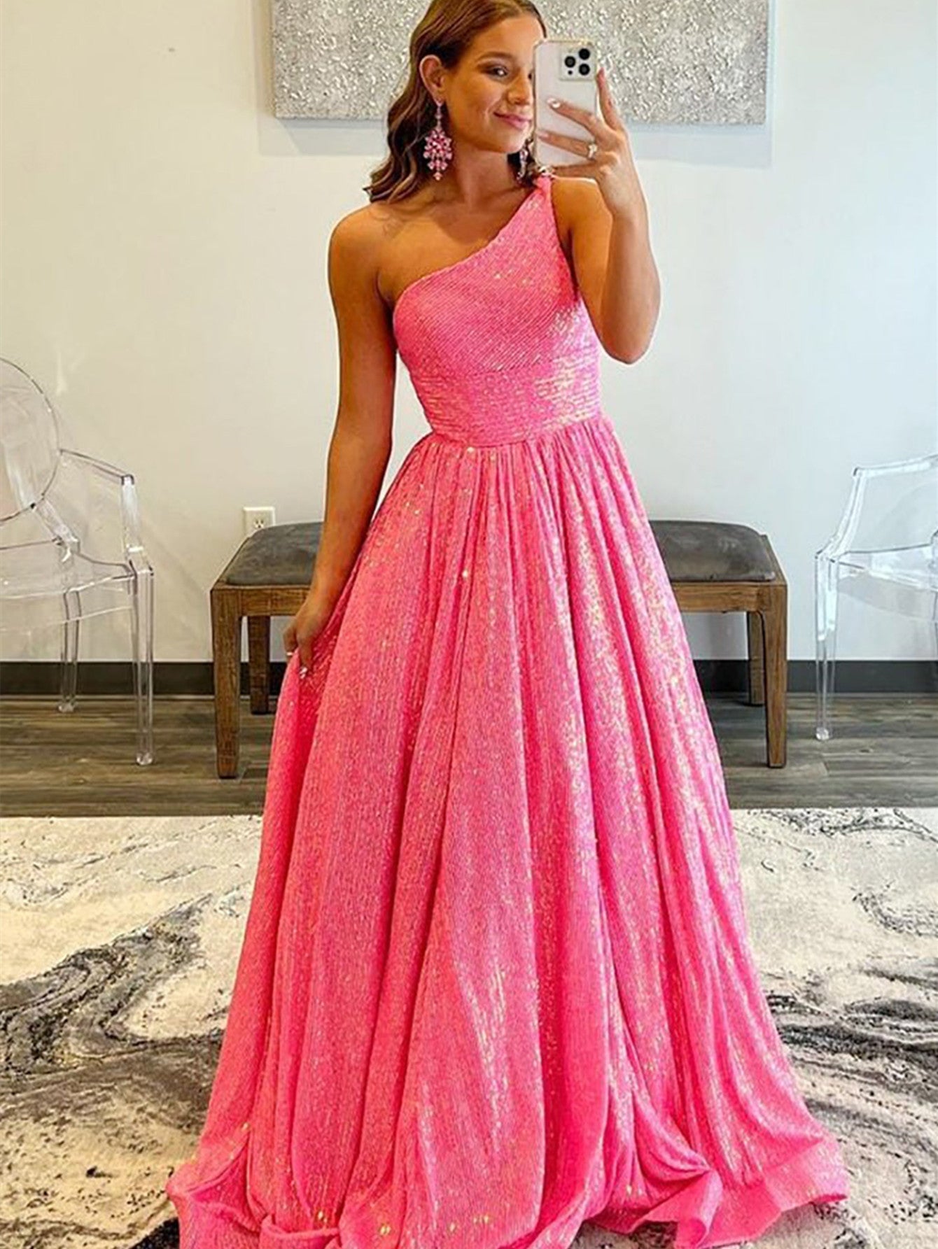 Roycebridal Charlee |A-Line One Shoulder Sequins Prom Dress with Pockets