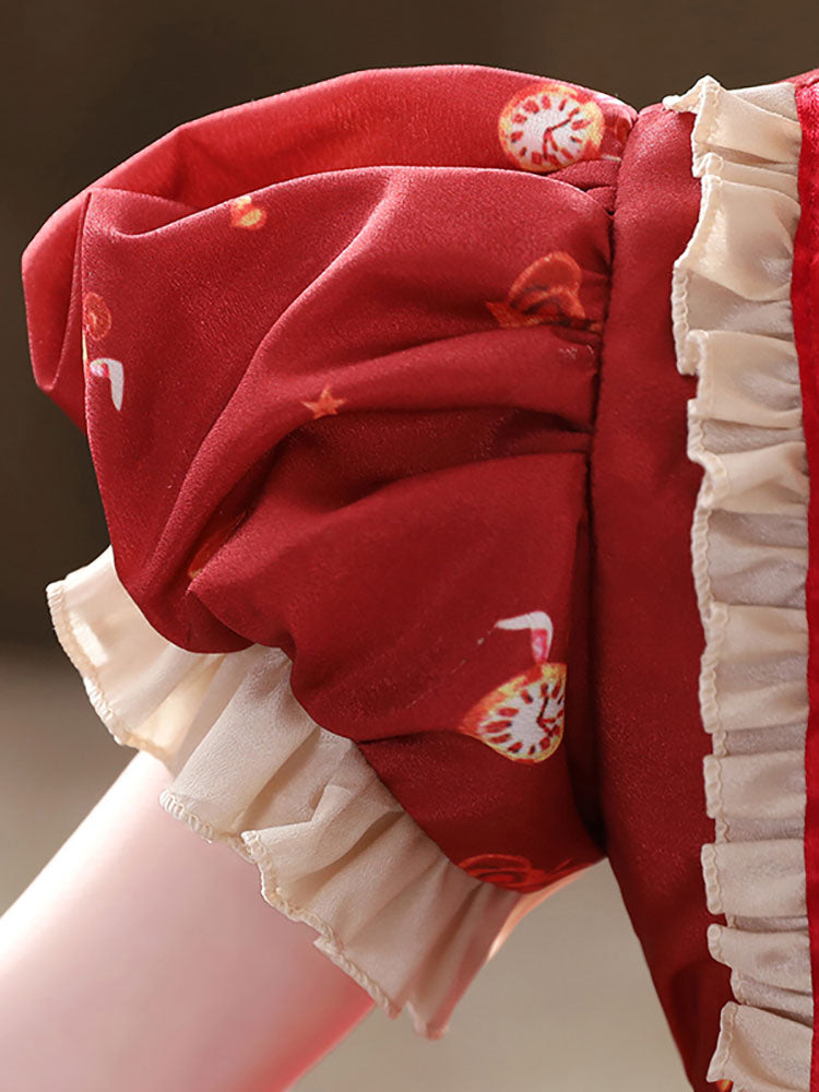 Designed Neckline Tulle Short Sleeves Short A-Line Bows Red Kids Party Dresses-showprettydress