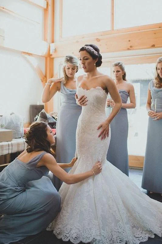 Roycebridal Günstige One-Shoulder Dusty Blue Chiffon Brautjungfernkleider UK