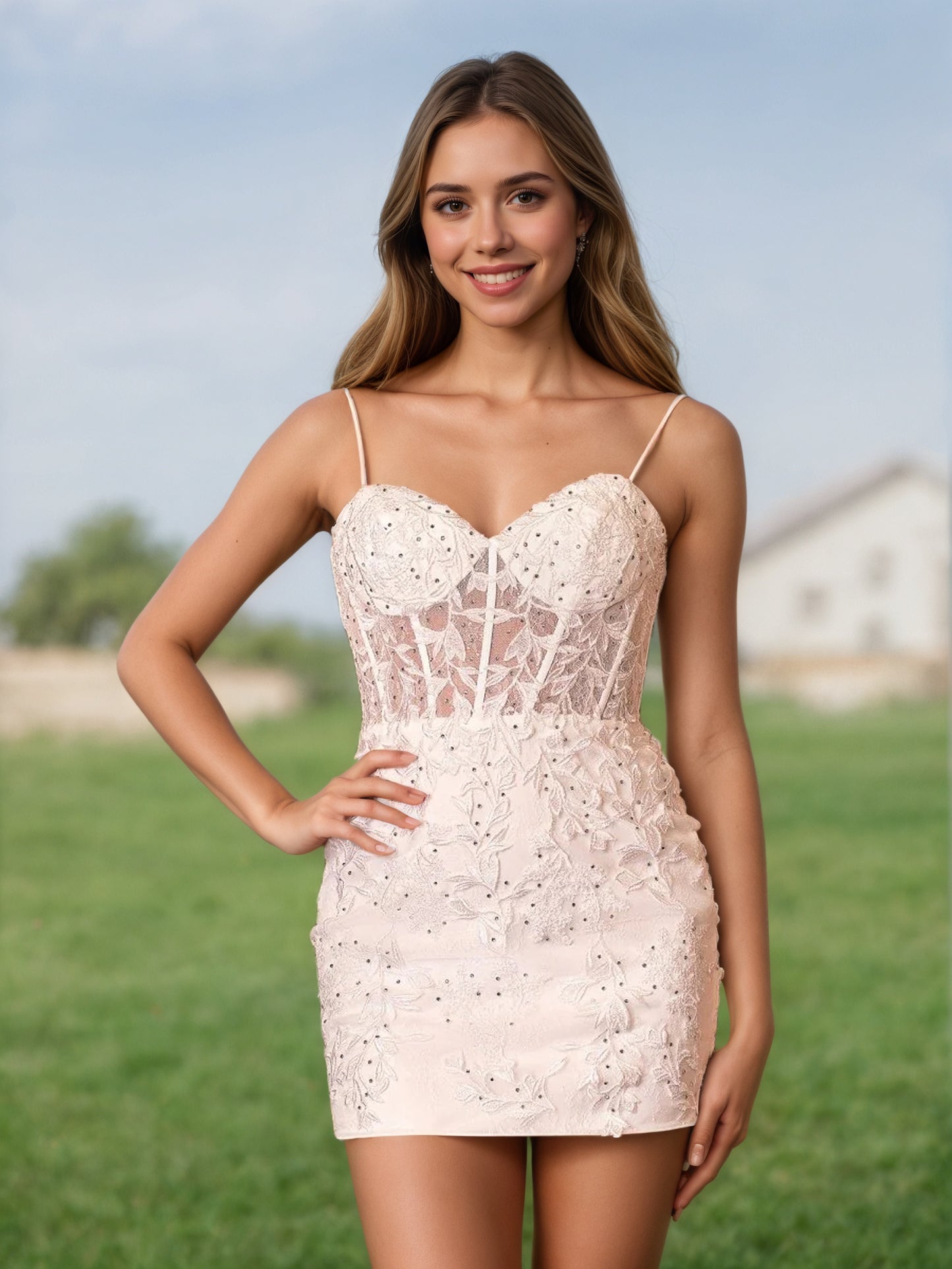Yellow Spaghetti Straps Tight Short Homecoming Dress with Appliques