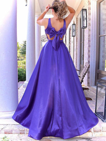 Roycebridal – Langes, lila Ballkleid in A-Linie mit V-Ausschnitt