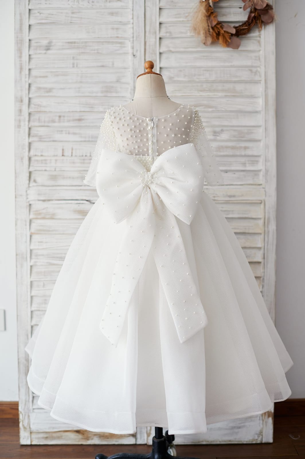 Elbow Sleeves Beaded Neoprene Tulle Wedding Flower Girl