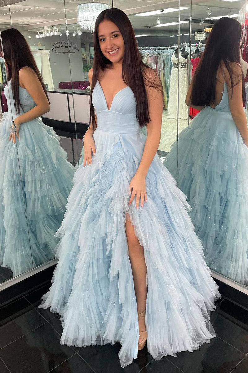 Roycebridal Alianna | A-Linien-Ballkleid aus Tüll mit Spaghettiträgern und Stufen