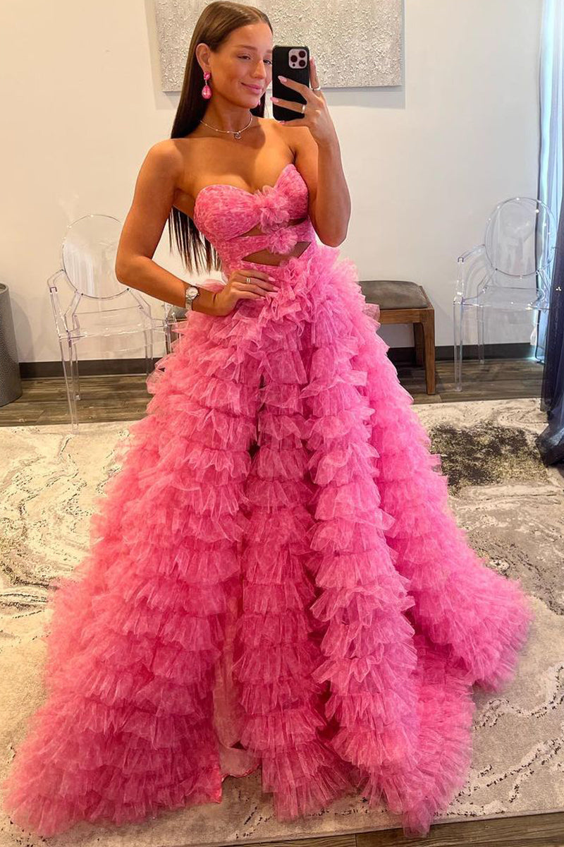 Roycebridal Reyna | Ballkleid mit Herzausschnitt, rosa, gestuftem, bedrucktem Tüll