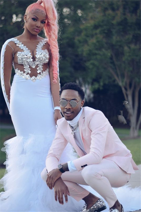Fashion Pink Slim Fit Prom Men Suit-showprettydress