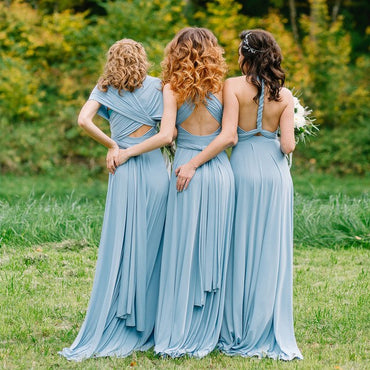Robe de demoiselle d'honneur convertible en mousseline de soie bleu ciel de Roycebridal