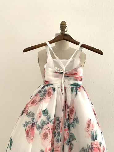 A-line Floral Print Chiffon Straps Corset Back Wedding