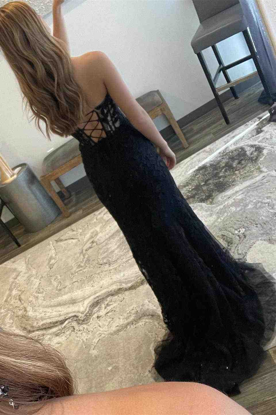 Slit Strapless Corset Lace Mermaid Prom Dress