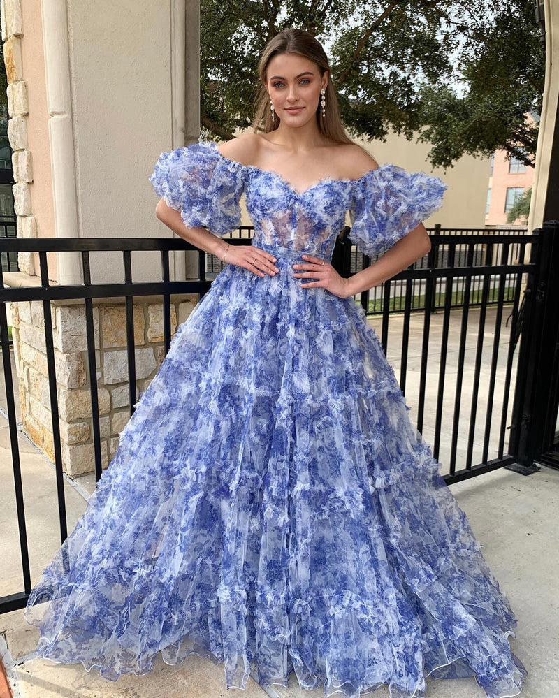 Roycebridal Sydney |A Line Off The Shoulder Floral Tulle Prom Dress