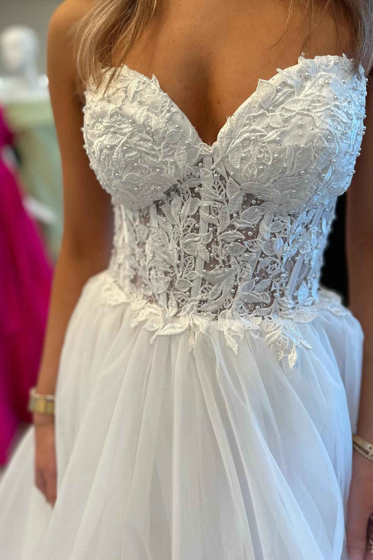 Roycebridal Romy | Red Tulle Appliques Sweetheart Ruffle Long Prom Dress