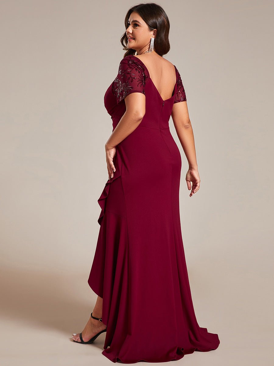Gemmy plus size appliques evening dress with ruffle hem - Bay Bridal and Ball Gowns