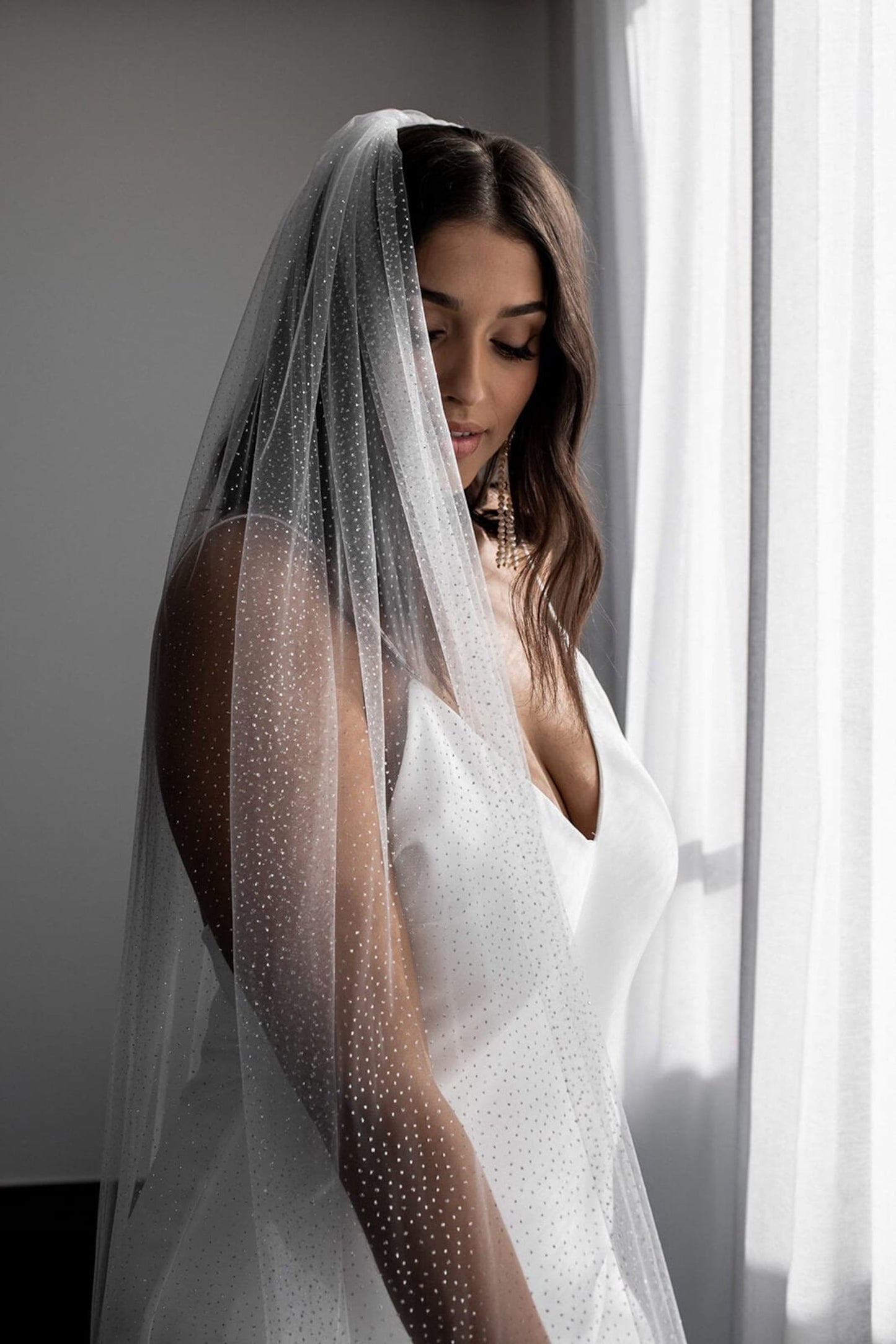 Roycebridal Vintage White Sparkle Tulle Cathedral Wedding Veil