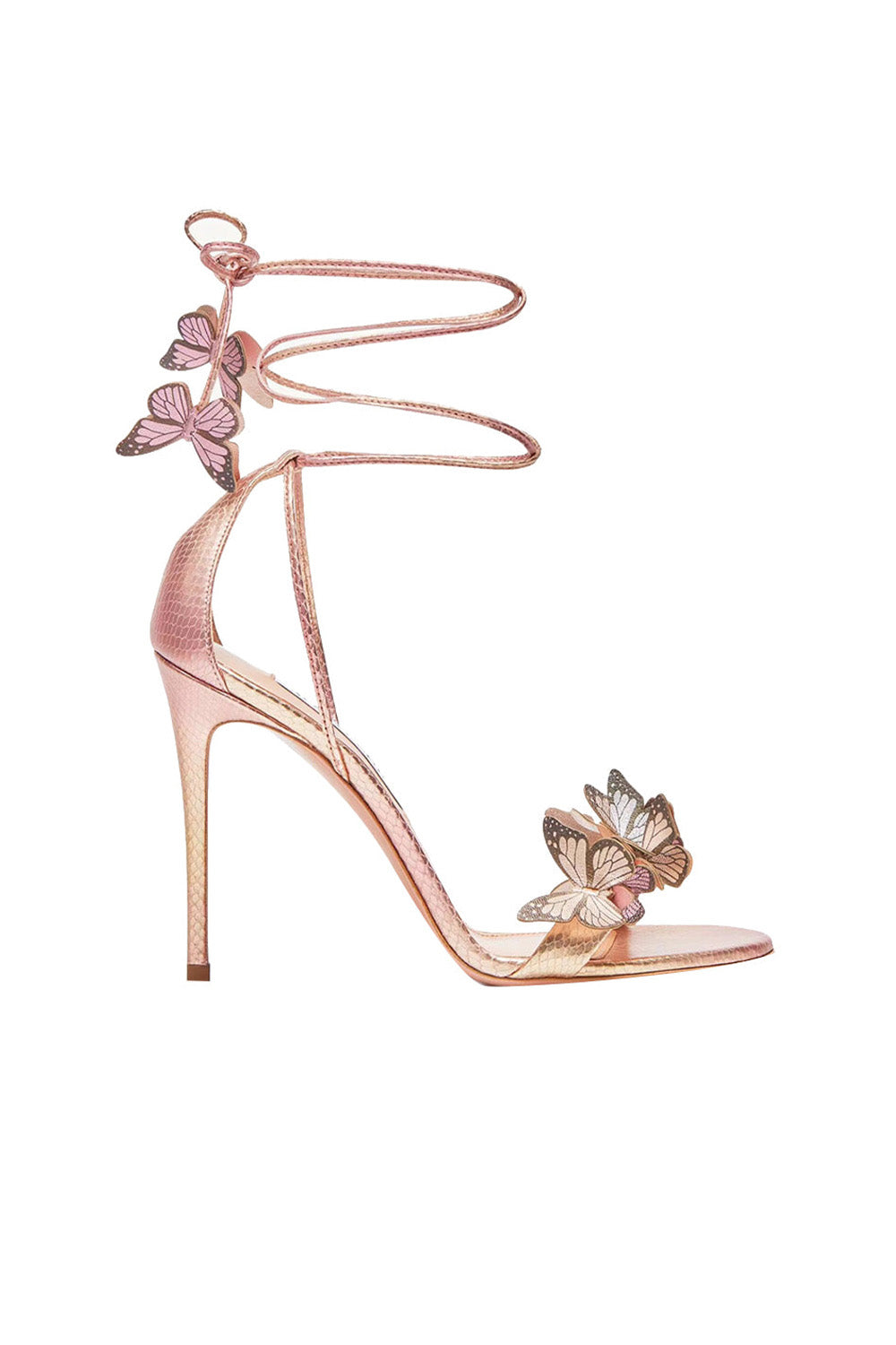 Sandales à talons hauts à lacets et ornées de papillons dorés
