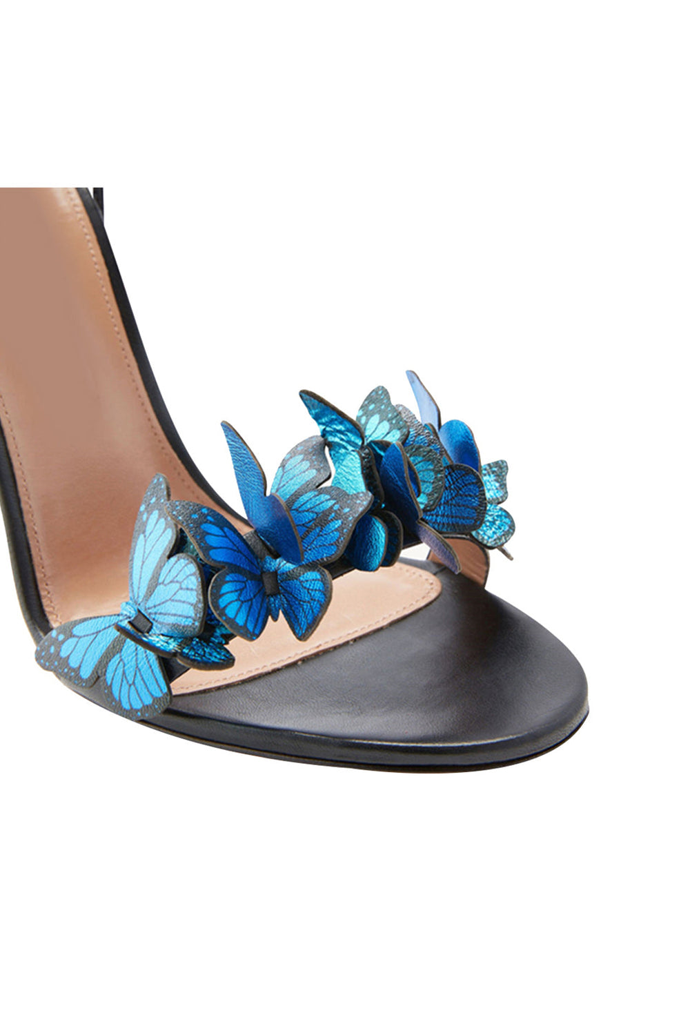 Sandales à talons hauts à lacets et ornées de papillons dorés